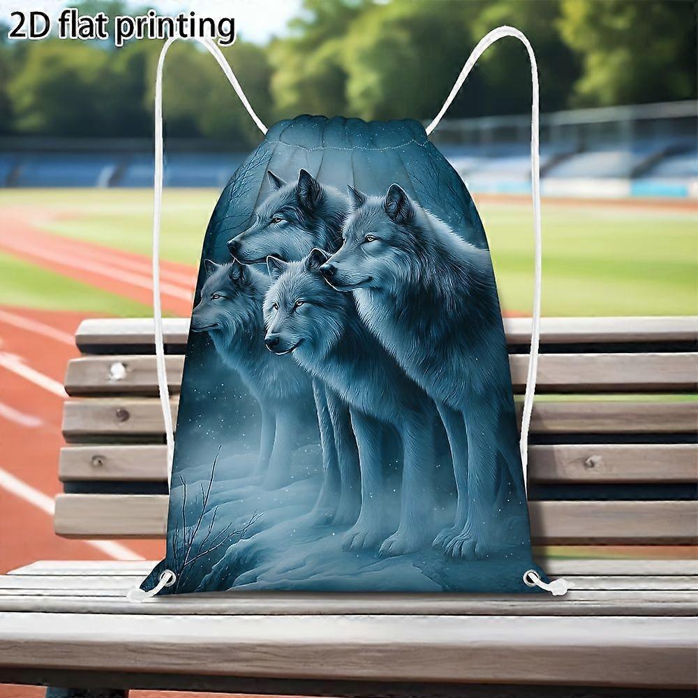 1pc Wolf Pack Backpack with Wolf Howling Design - Lightweight Durable Softshell School Backpack, Adjustable Drawstring C-Gqazw