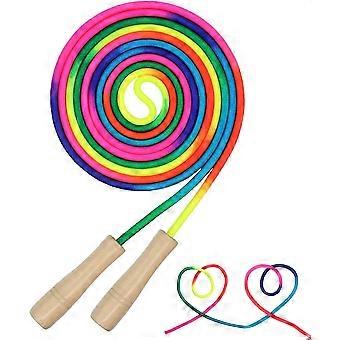 Adjustable Skipping Rope for Kids with Wooden Handle, 280 cm, Rainbow Cotton Cord