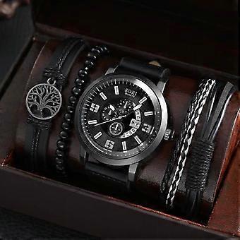 Homens Business Watch Set Gift Box Pulseira Moda oco couro relógios de quartzo