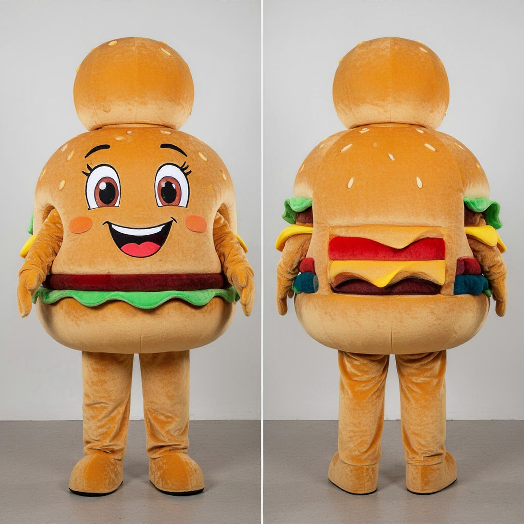 MASTICOT Gold Fluffy Hamburger Mascot