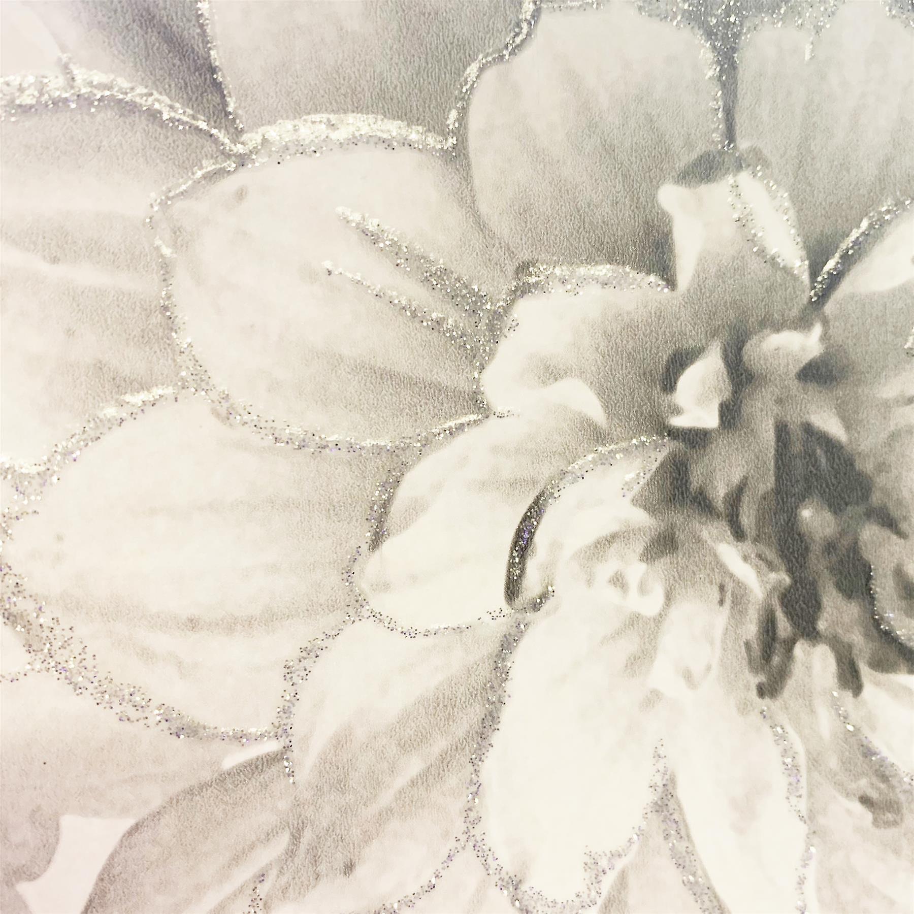 Arthouse Glitter Bloom Floral Wallpaper Silver Grey White Flowers