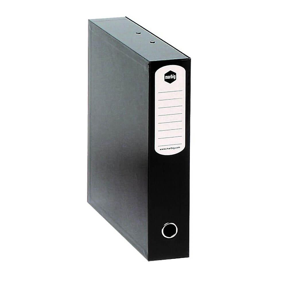 Marbig Heavy Duty Box File Foolscap Attached Plastic Clip Stylish Black 75mm