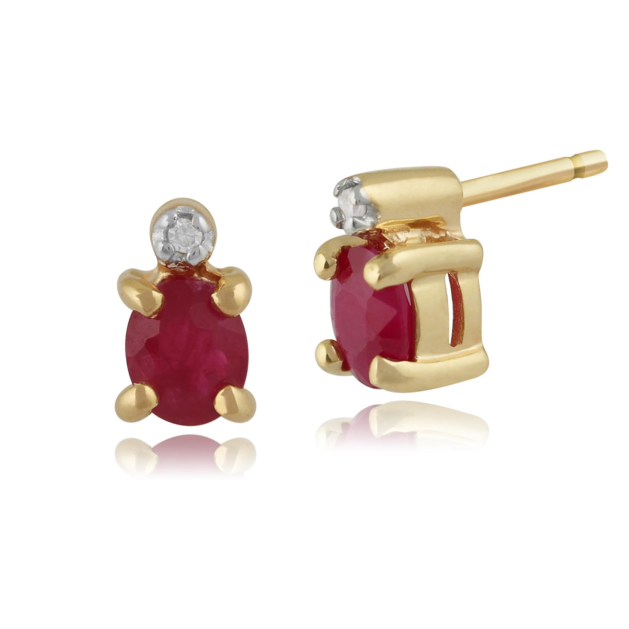 Classic Oval Ruby & Diamond Stud Earrings in 9ct Yellow Gold 3.5mm 15614