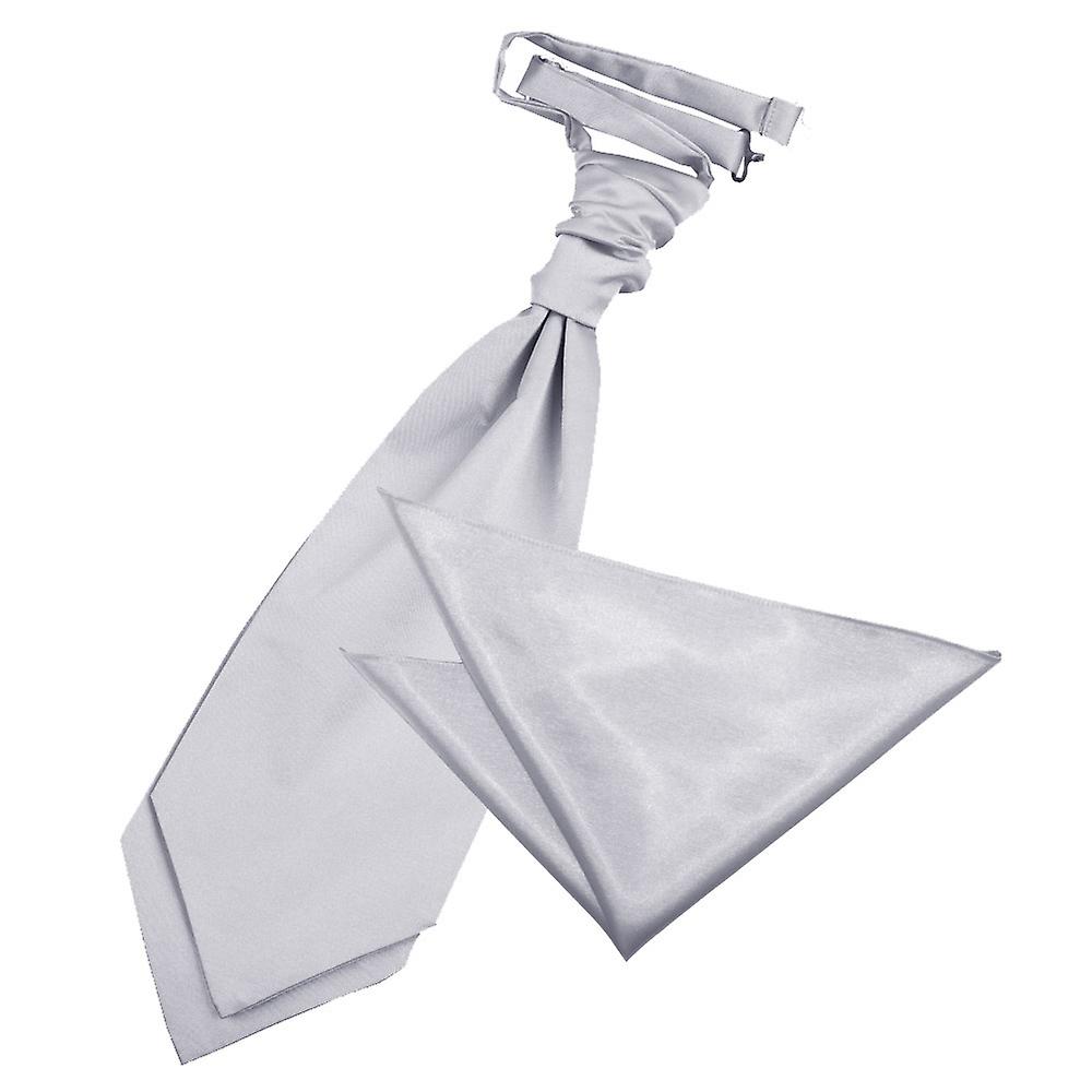 Prata Plain Satin Wedding Cravat e Pocket Square Set