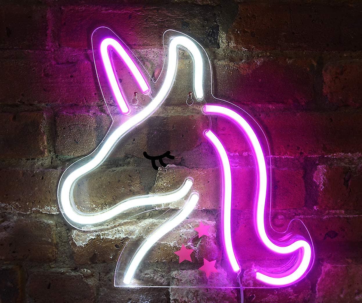 13" x 13" LED Neon Pink and White Unicorn Wall Logo for Cool Lights, Wall Decor, Room Decor, Home Accessories, Party and Holiday Decor: Powered by USB