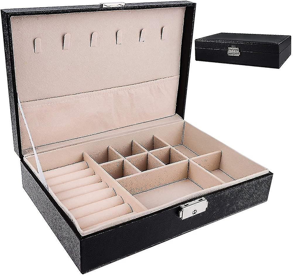 Große Schmuckschatulle für Frauen Mädchen, hohe Kapazität abschließbarer Pu-Leder Schmuck Organizer Aufbewahrungskoffer für Halskette Ohrringe Armbänder Ringe und Uhren