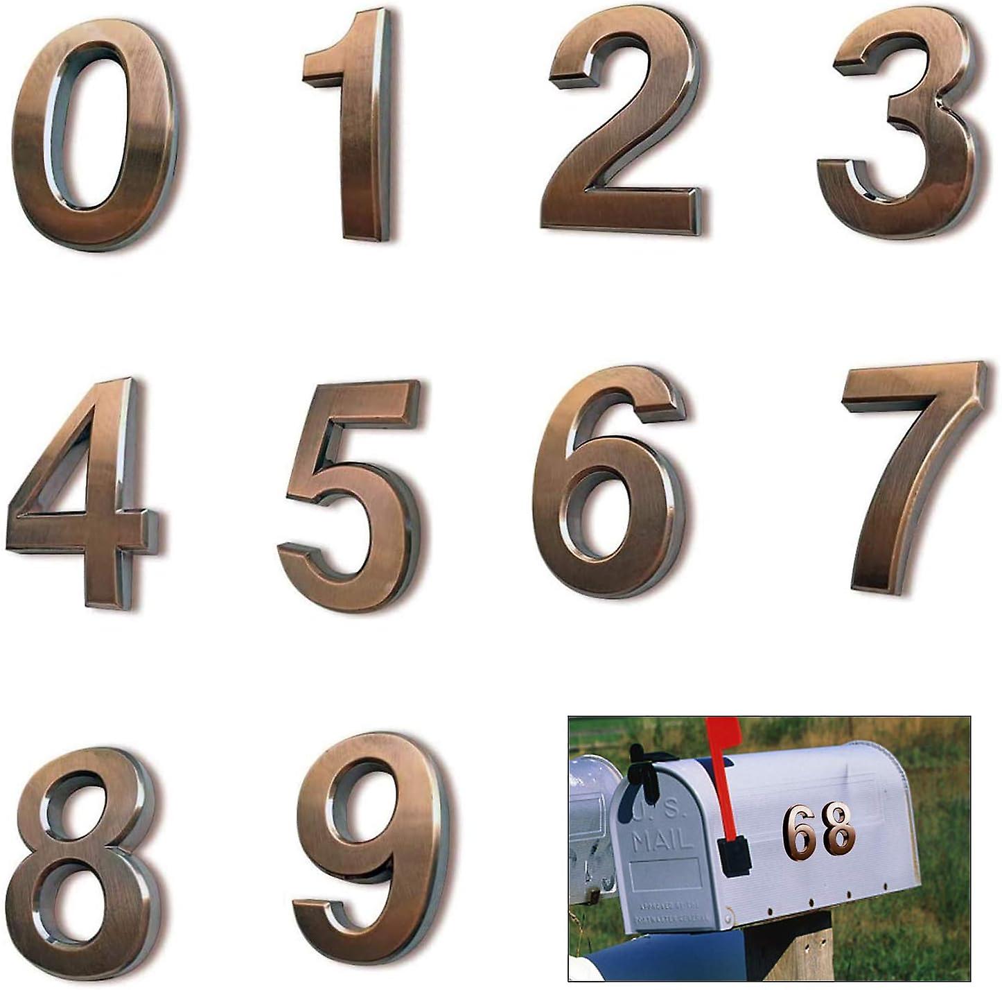 10pcs House Number Plate Mailbox Numbers Self Adhesive Door Numbers 0-9 Address Numbers House Number Plaque for Door House Apartment Hotel Digits 70*4