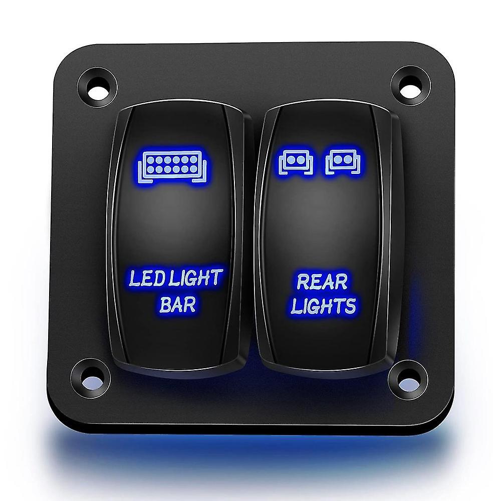 2 Gang Rocker Switch Panel Light Toggle Circuit Breaker Blue