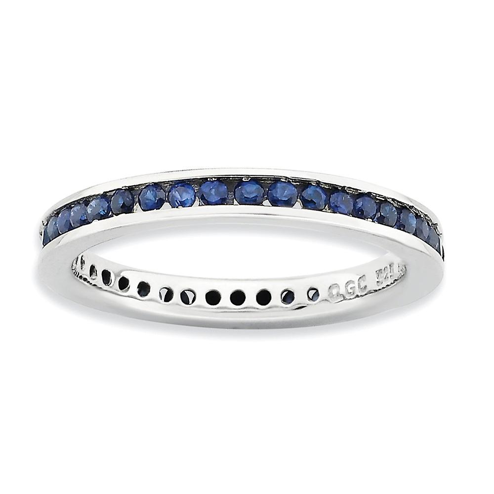 2.5mm 925 Sterling Silver Channel set Stackable Polished Created Sapphire Ring-Stackable-Ring for Women - Ring Size: 5 t