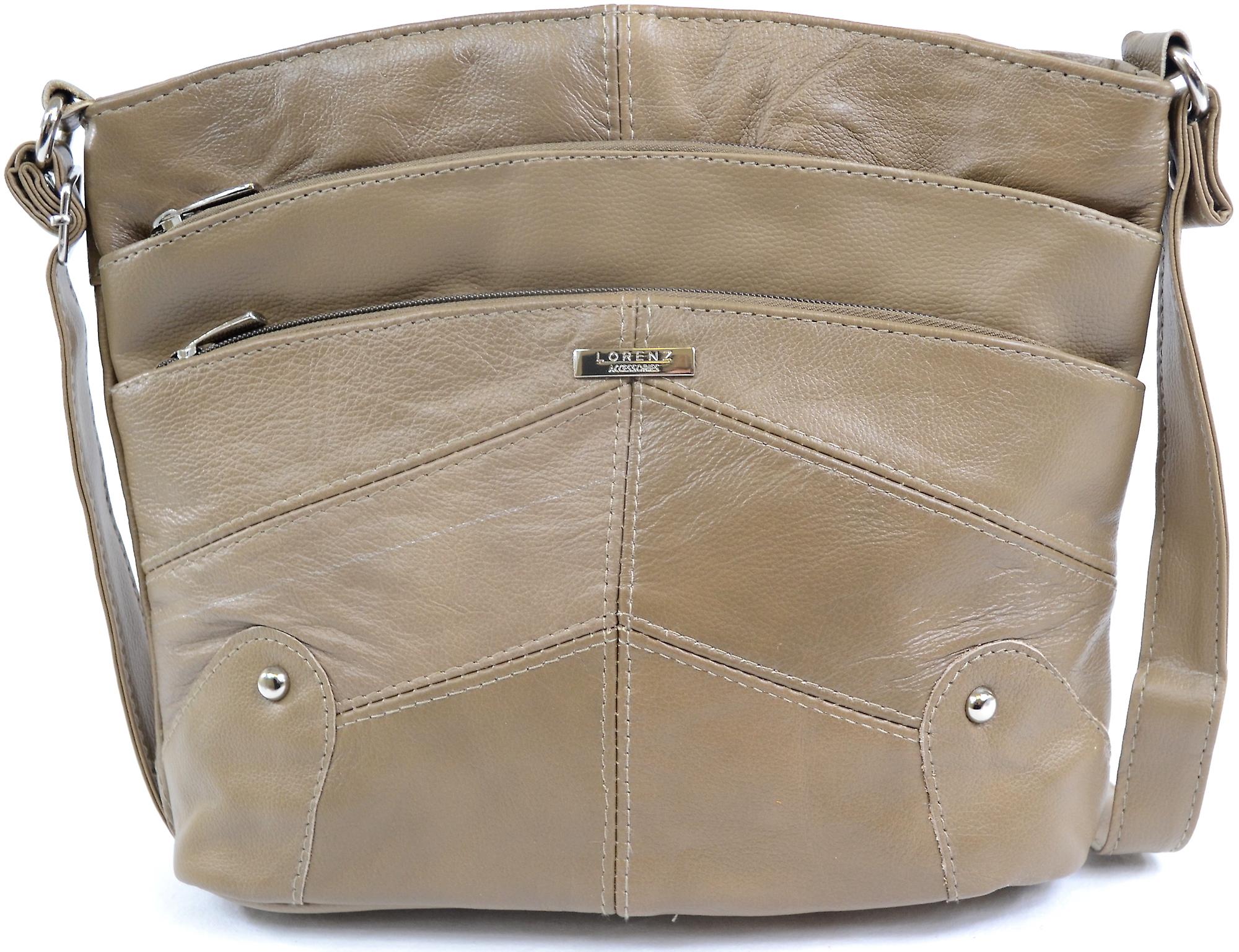 Damer / kvinnor läder Shoulder / Cross liksäck med flera fickor - Fawn