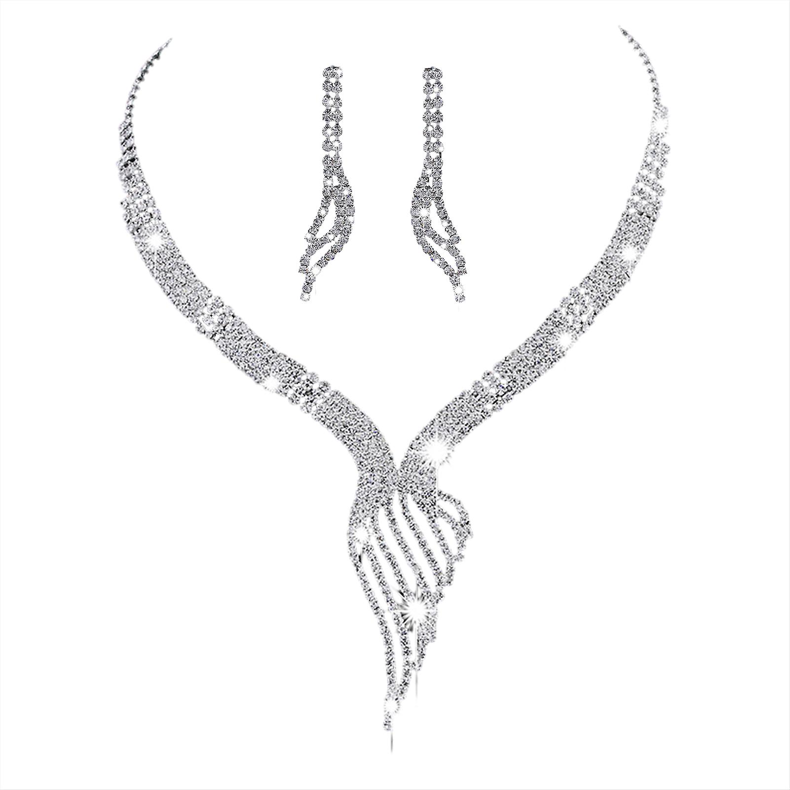 Shining Necklace Earring Set with Rhinestone Stylish Charming Jewelry Accessories for Wedding