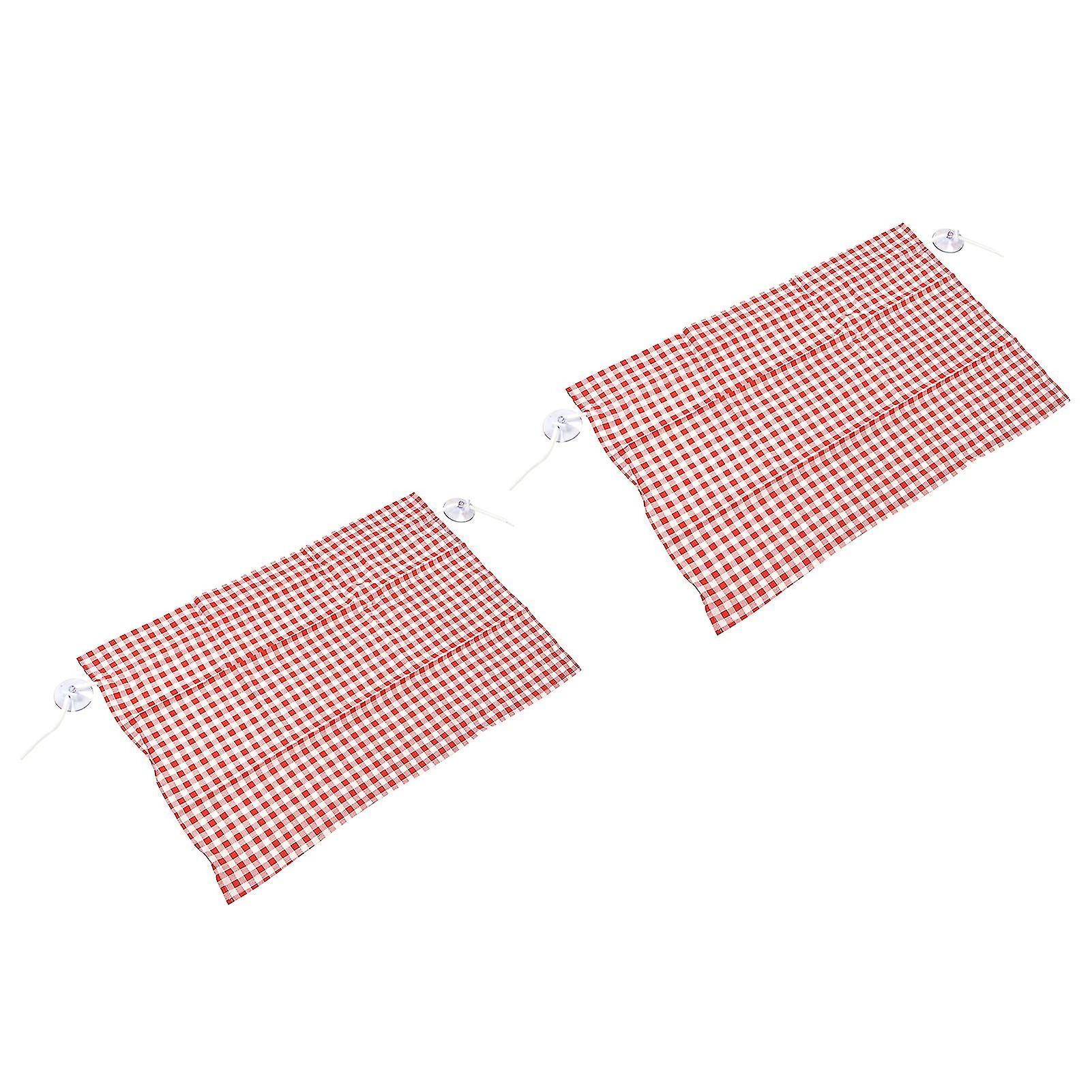 2Pcs Car Curtain Red Grid UV Sun Shade 72x49cm with Suction Cup