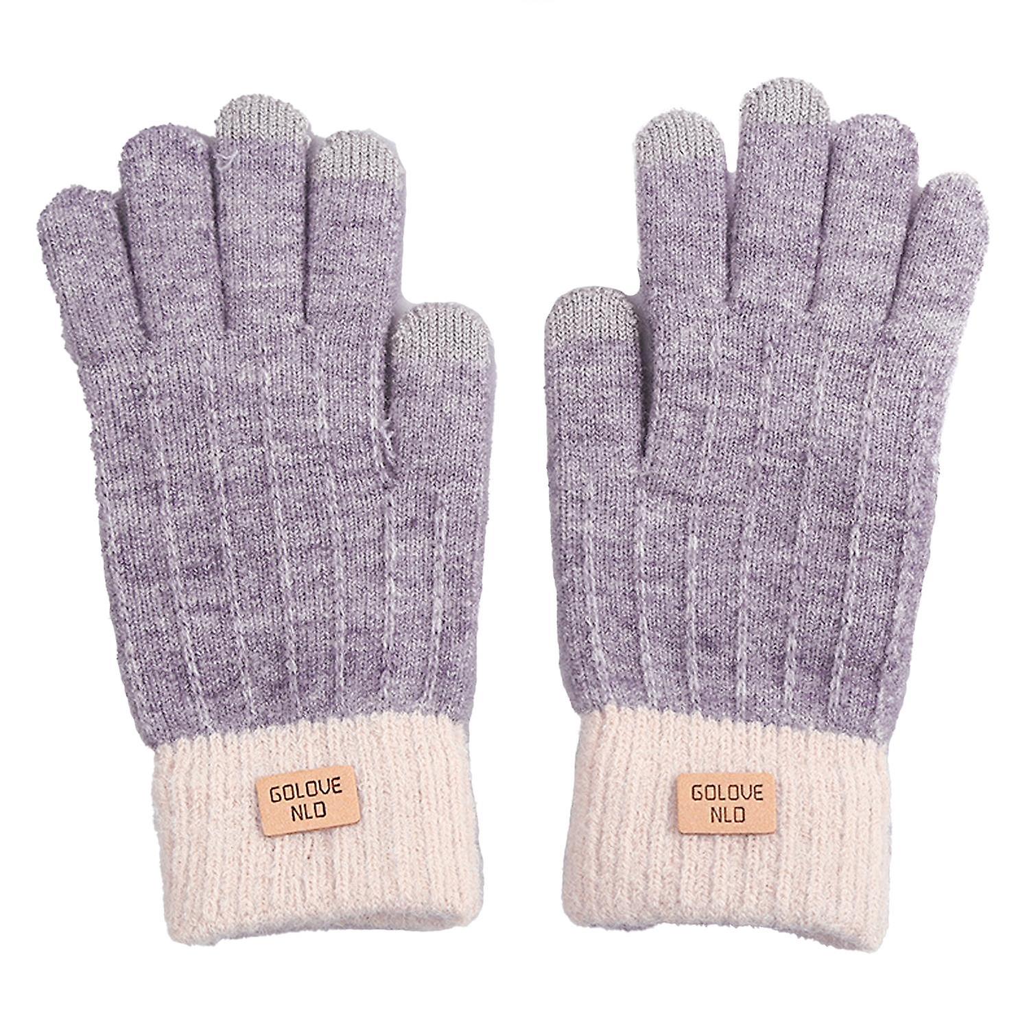 1 Pair Unisex Winter Gloves Knitted Thick Warm Color Matching Touch Screen Anti-slip Elastic Soft