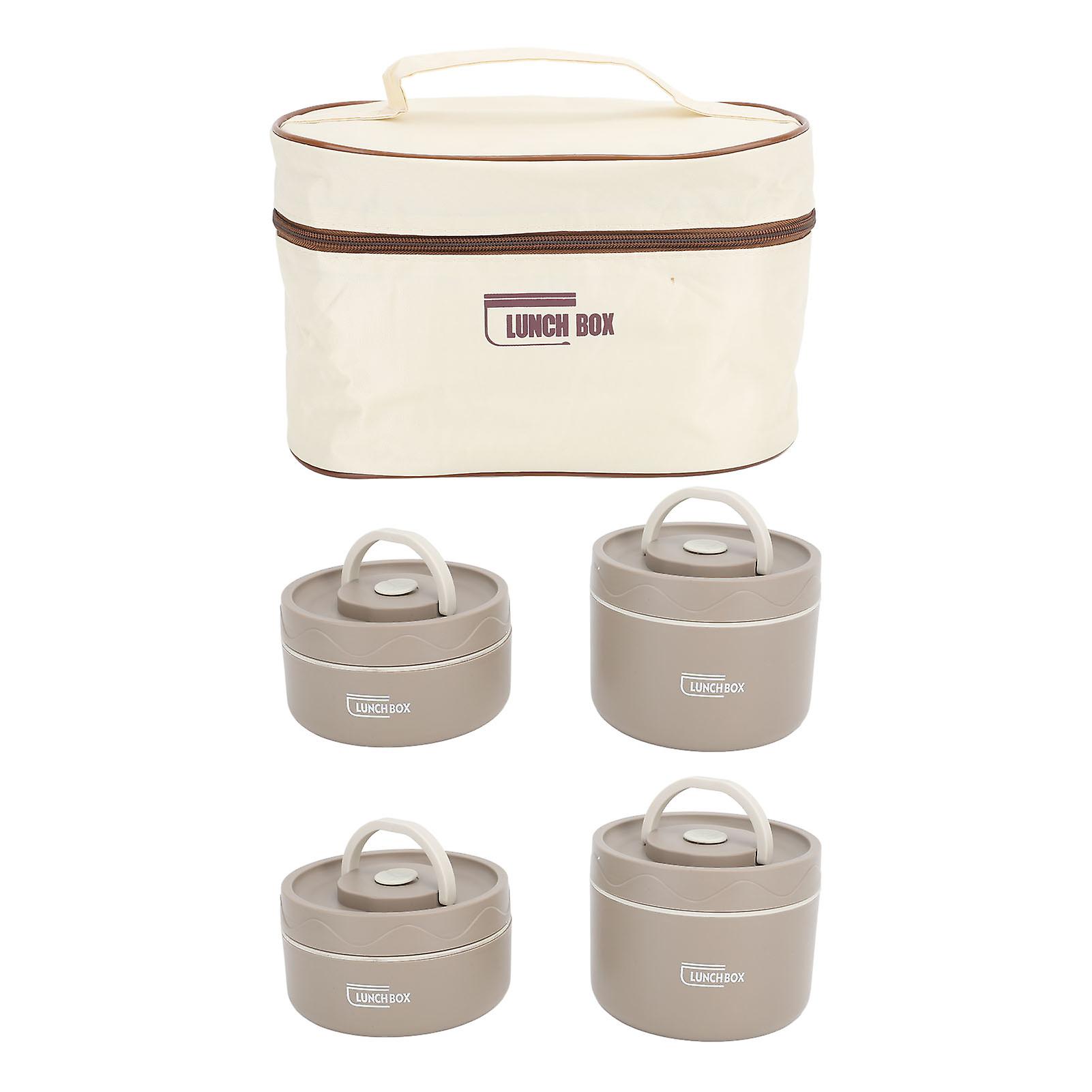 Pcs 304 Stainless Steel Insulated Lunch Box Multi-function Portable Round Lunch Box with Cooler Bag Dark Coffee Color