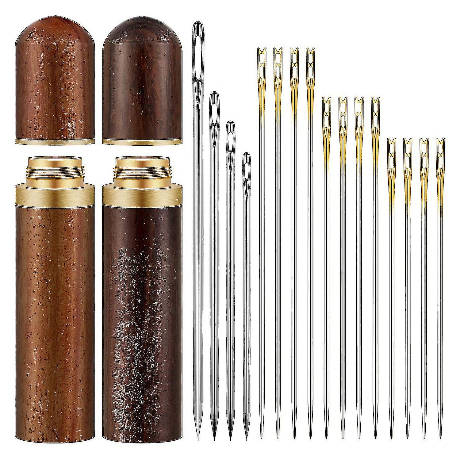 2pcs Wooden Needle Case With 24 Self Threading Needles And 4 Large-eye Leather Stitching Needles Fo (haoyi)-YUHAO