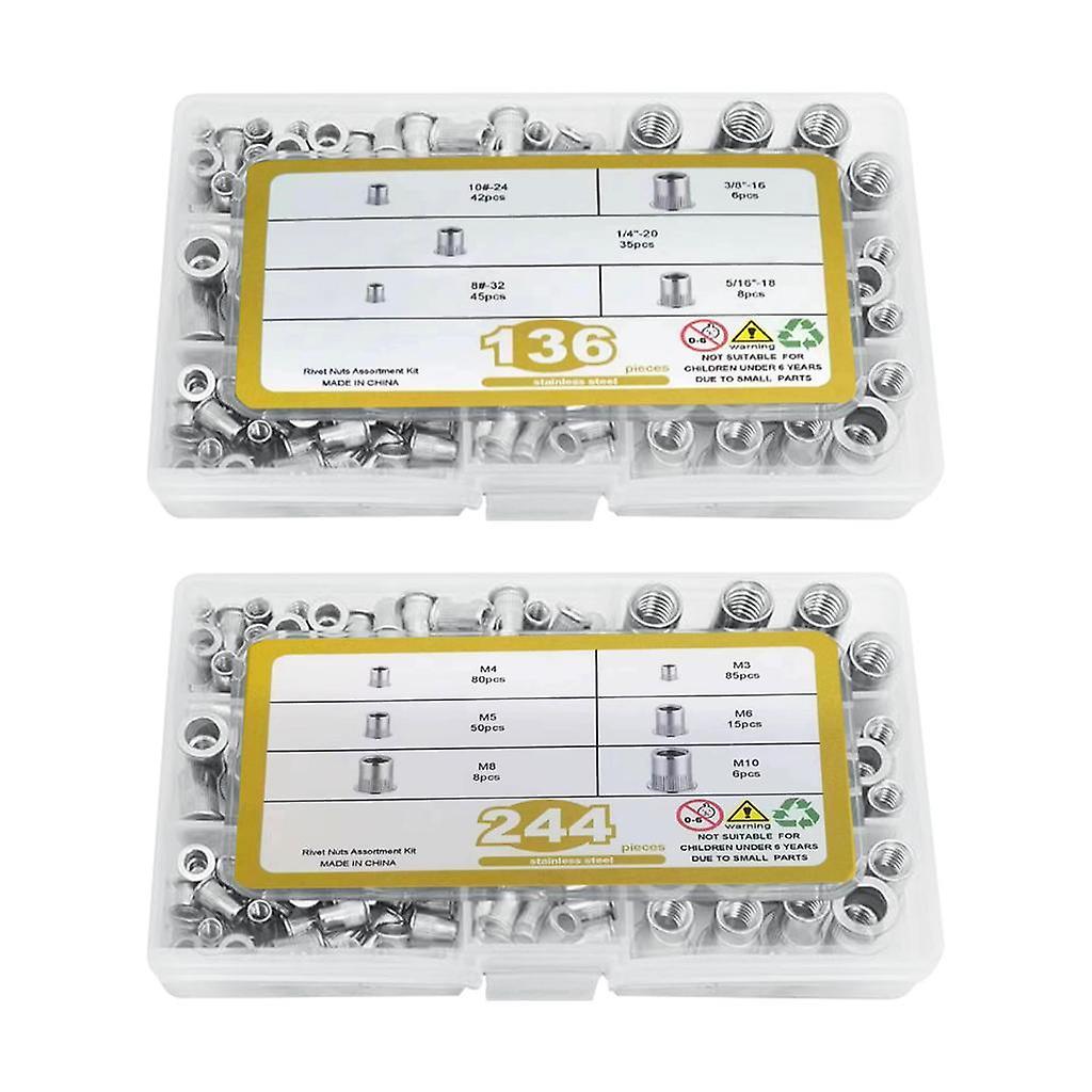 380x Rivet Nuts Metric Nut Assortment Hex Nuts Hardware Flat Head Threaded Insert Nut Assort Nut for Home DIY Projects