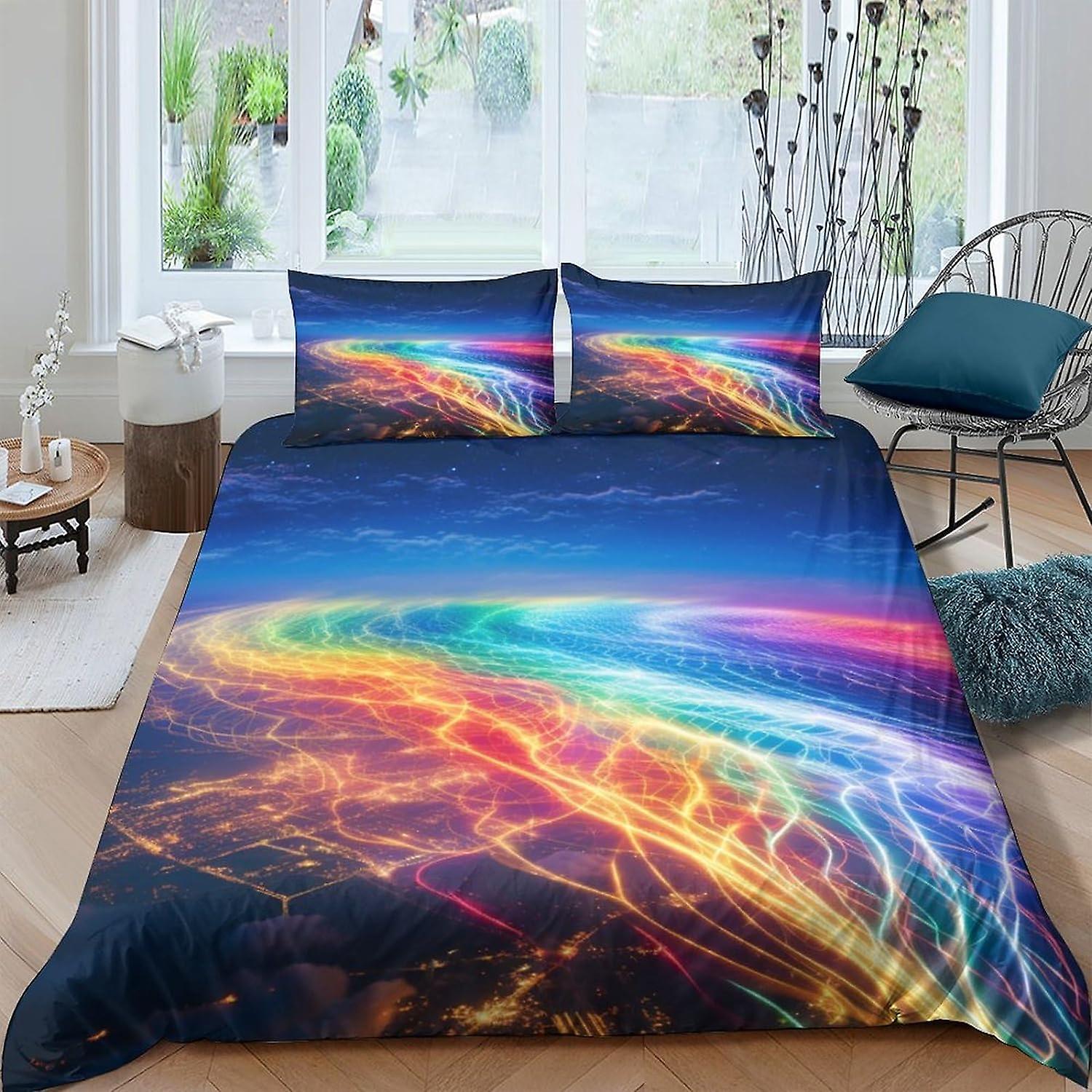 VCLUST Rainbow Lights Zestaw poszewek na kołdrę Pościel z nadrukiem 3D Kolorowy zestaw poszewek na kołdrę 3 sztuki Miękka mikrofibra z zapięciem na zamek błyskawiczny dla nastolatków i dorosłych Co