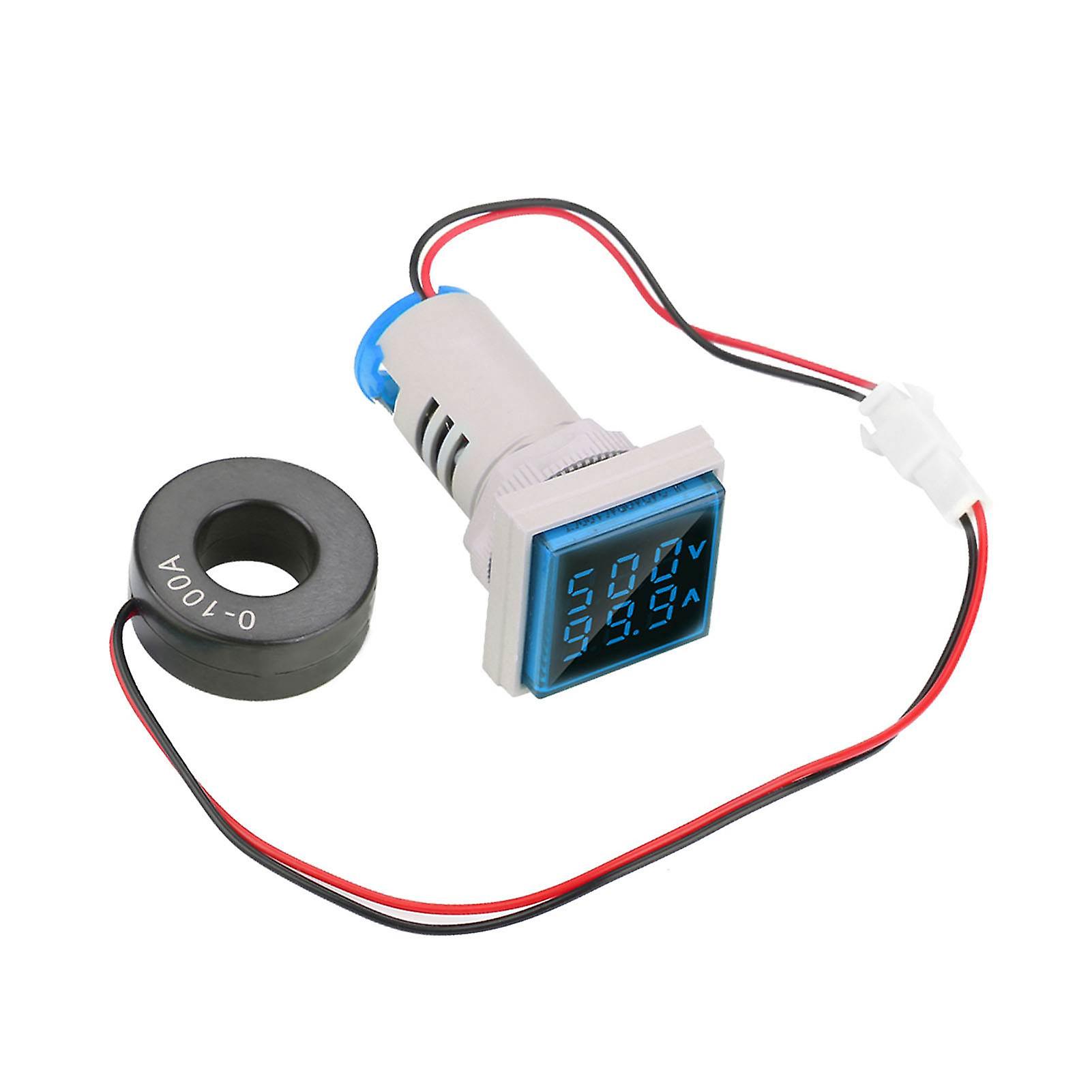 22mm LED Digital AC Voltage Current Meter 0-100A Blue Display