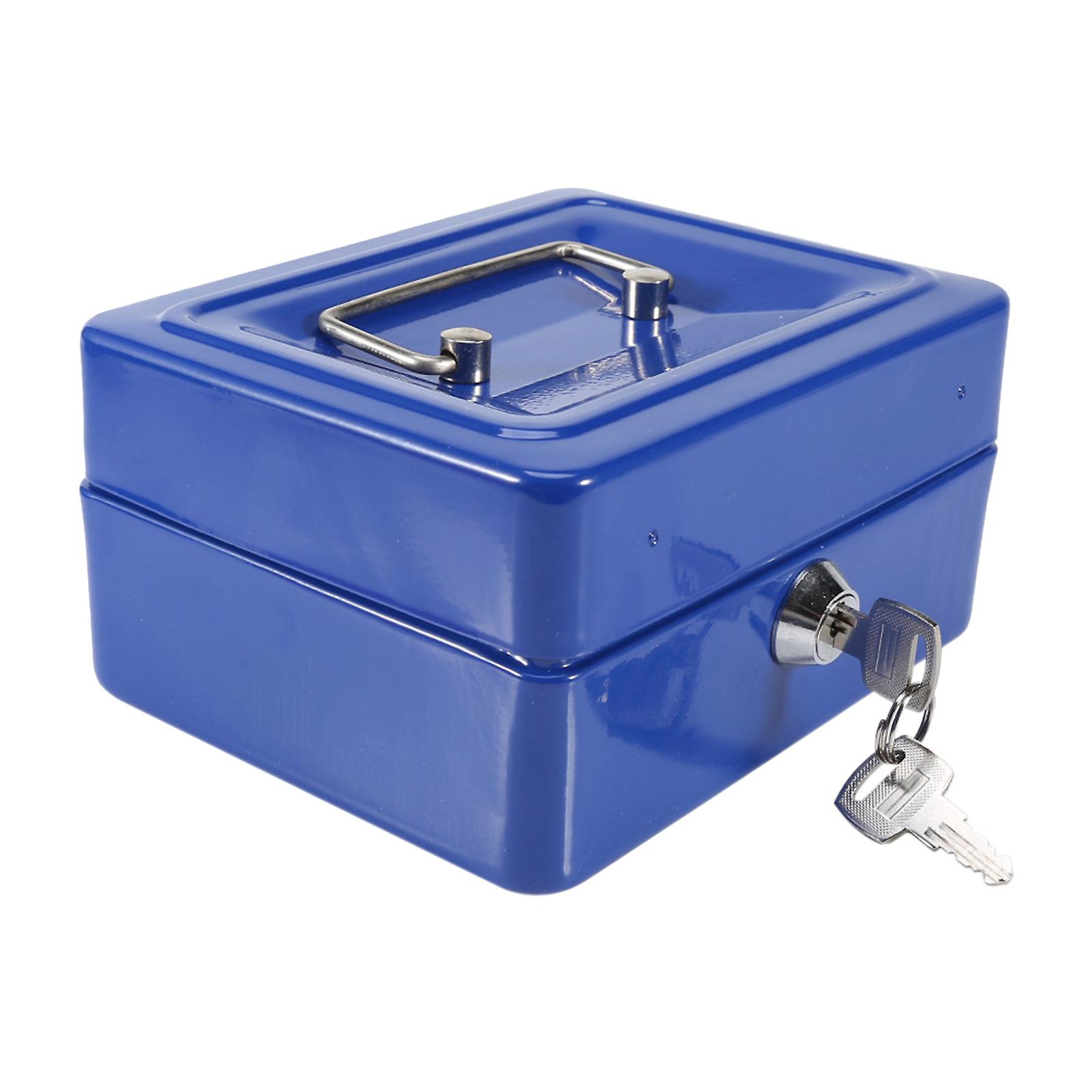 Metal Tool Storage Box Multi Grids Flip Open Type Portable Safety Document Box with Key Lock Blue