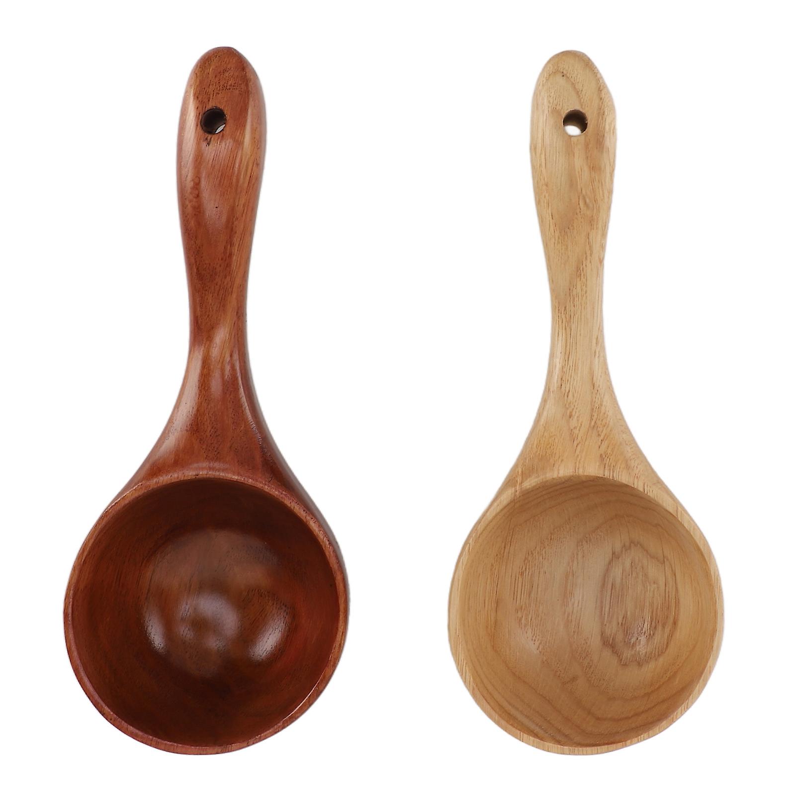 2pcs Solid Wood Soup Ladles Long Handle Odorless Kitchen Spoons