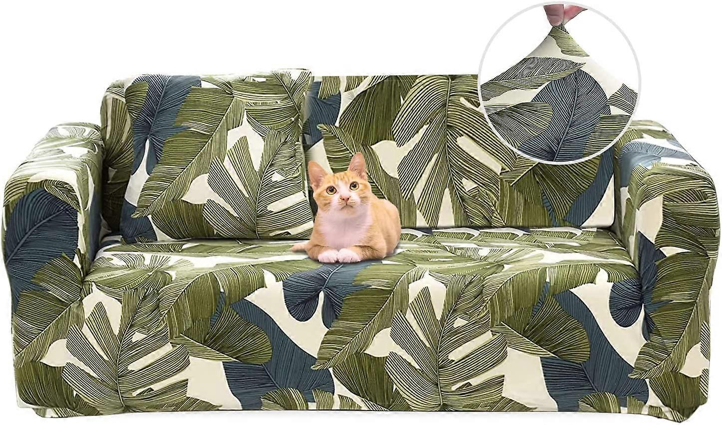 3 Seater Sofa Cover Elastic Spandex Sofa Covers for Armrest Sofa,Green Leaves