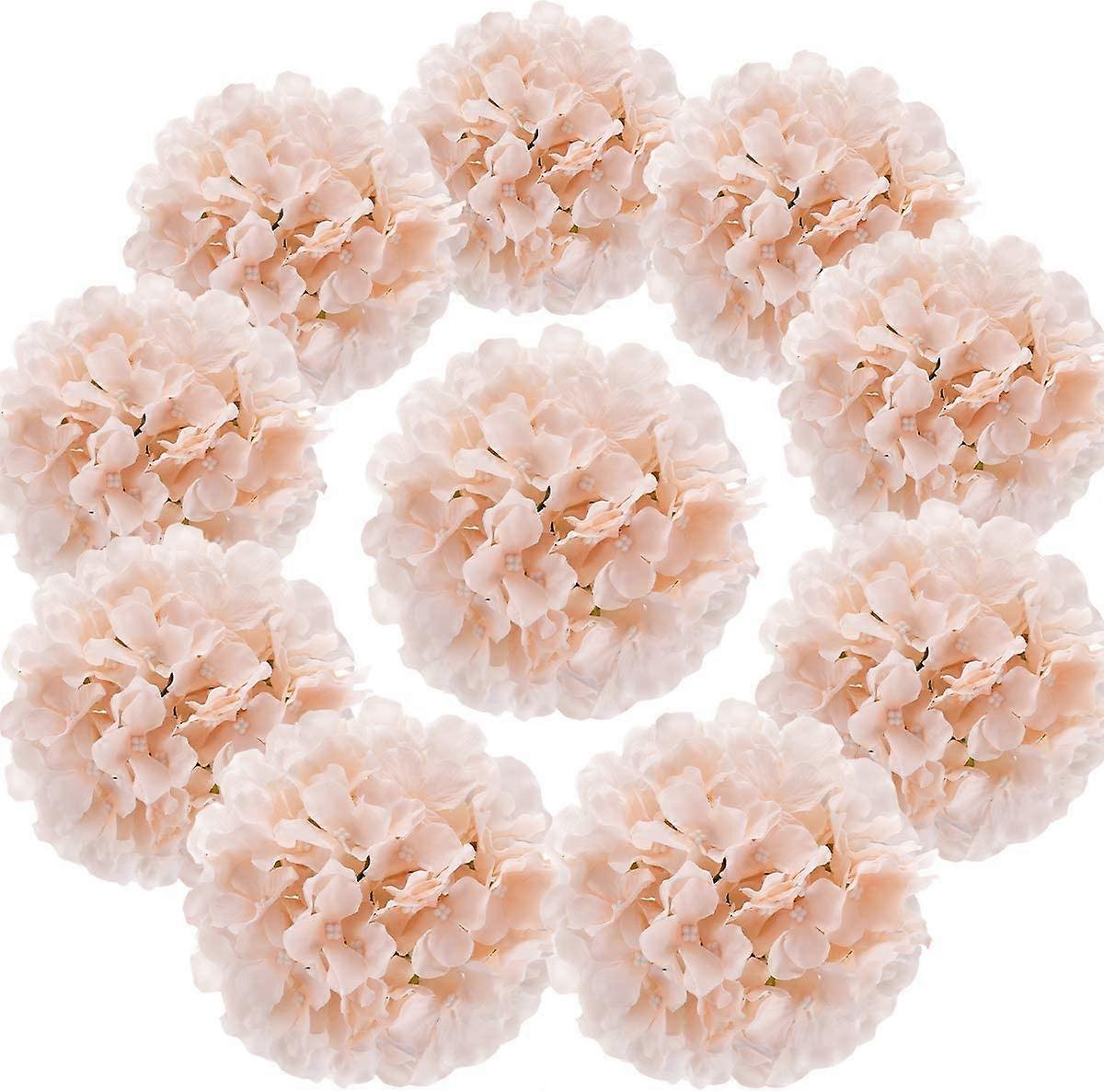 Silk Hydrangea Heads Artificial Flowers With Stems 10pcs (Blush)