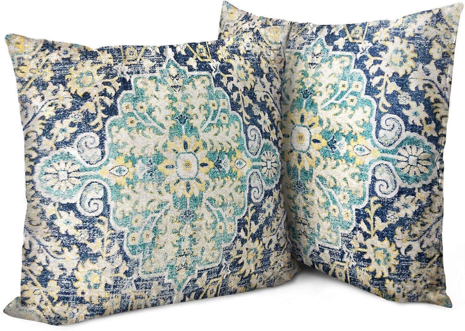 Boho Pillow Covers 18"x18" Set of 2 Vintage Persian Carpet Blue Bohemian Throw Pillow Case Soft Square Decorative Pillowcases for Home Decor Sofa Car