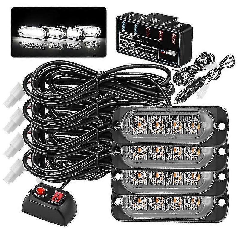 4 In 1 Car Led Flashing Light 16w 18 Mode Truck Side Warning Light Led Strobe Flash Vehicle Light