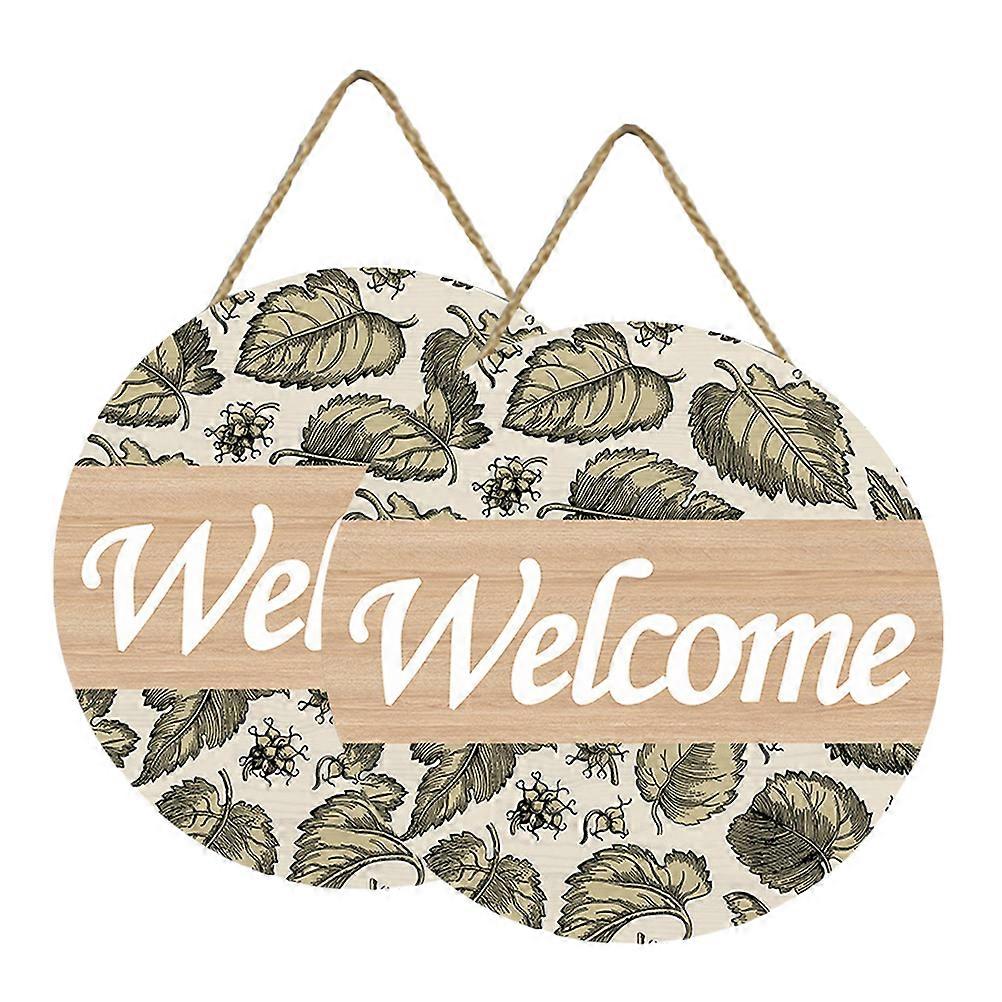 2pcs Round Welcome Sign Welcome Density Board Sign For Front Door Decor Wall Hanging Pendant