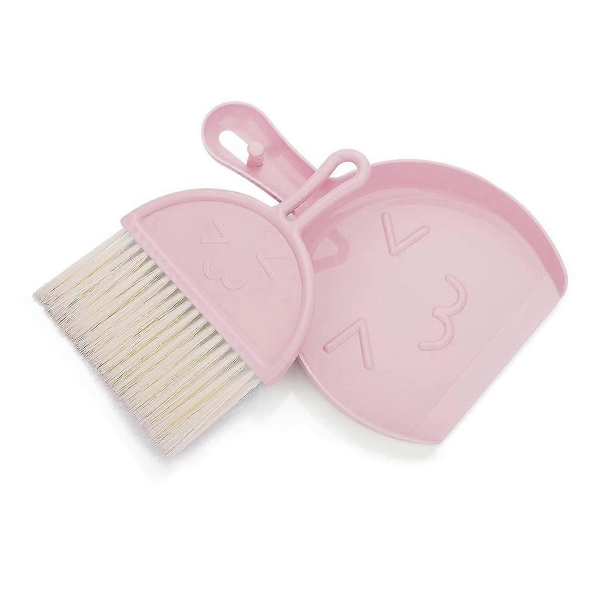 Mini Dustpan and Brush Set, Small Broom and Dustpan Cleaning Set Portable Table Top Brush Set(Pink)