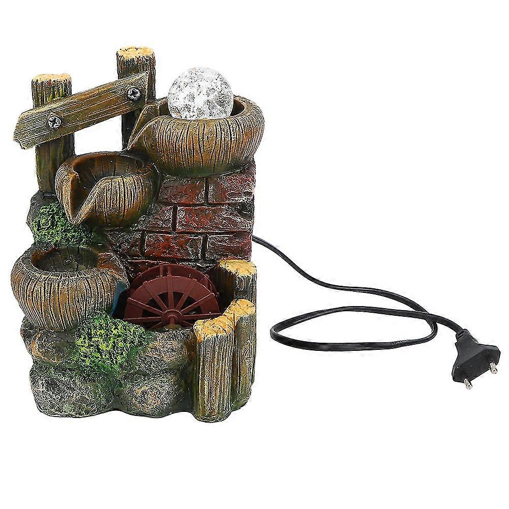 Resin Desktop Fountain Flowing Water Ornament Home Office Table Decoration Eu Plug Ac220v-240v