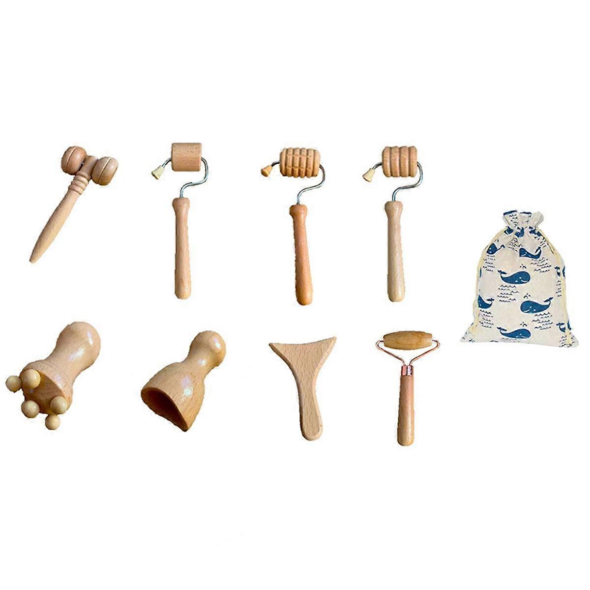 8-In-1 Massage Hand Roller Massagers for Neck Wooden Massager Tool for Back Rolling Foot Massager the Face Ball with Bag