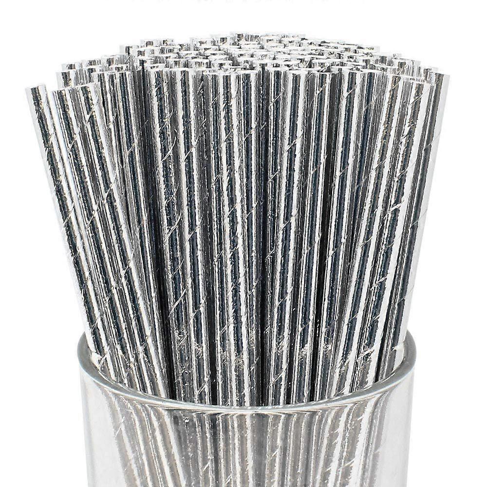 LINJOU Premium Disposable Drinking Paper Straws (200pcs, Metallic Silver)