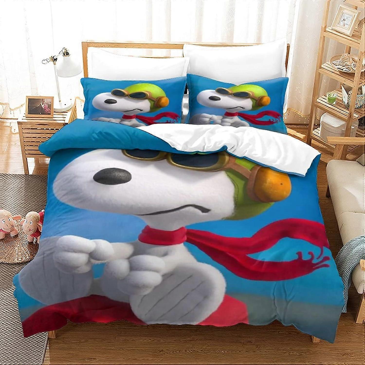 Snoopy Cartoon Duvet Cover with Pillowcases Printed D Bedding Animated Characters with Zipper Closure Quilt Cover
