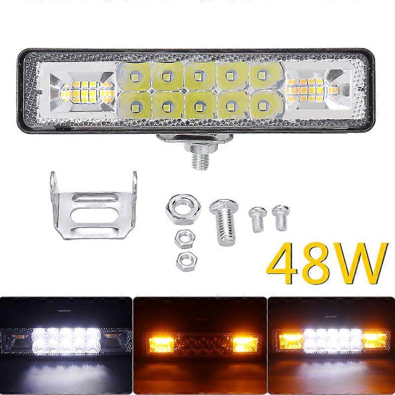Mayitr 1pc 48W Auto Weiß Bernstein 3030 COB 16 LED Stroboskop Flash Arbeitslicht Bar Warnung Fit für Offroad SUV
