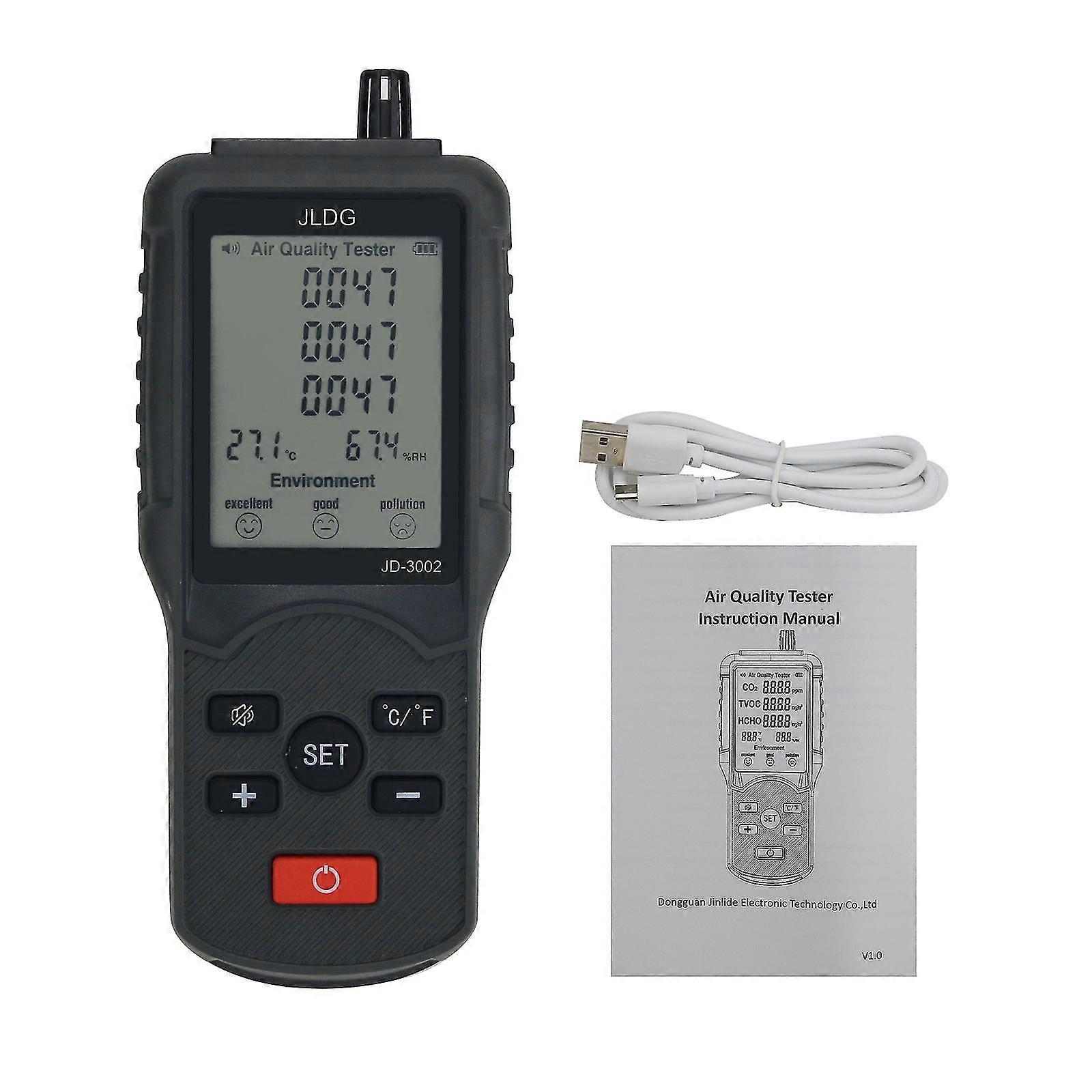 Jd-3002 Co2 Tvoc Hcho Air Quality Meter Temperature Humidity Monitor Assistant Air Quality Tester