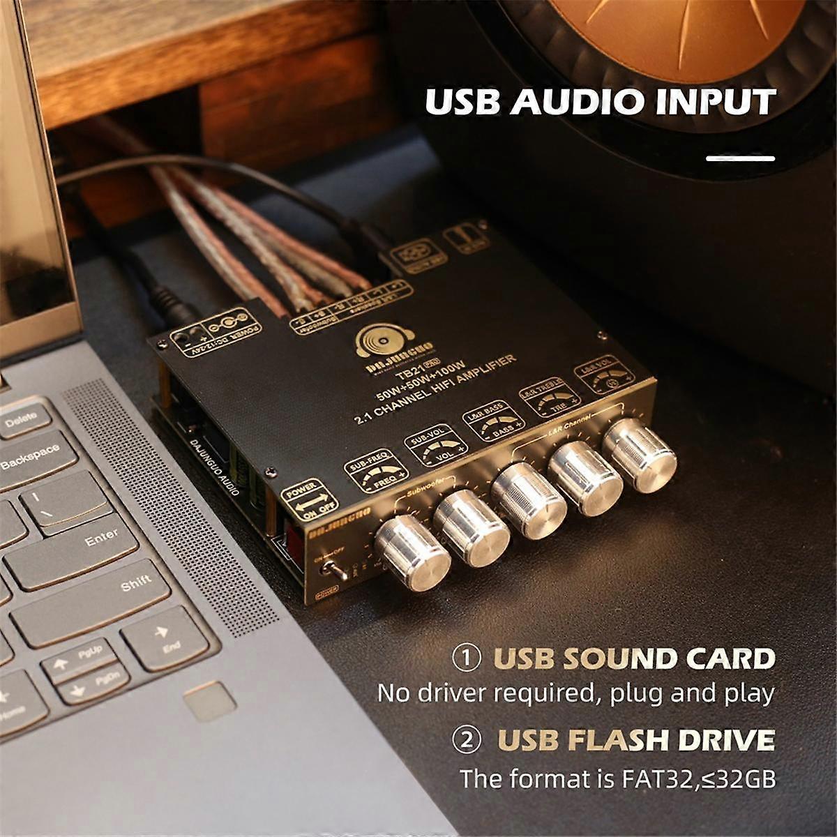 -TB21 PRO 2.1 Channel 5.2 Stereo Bluetooth Amplifier Board 50W+50W+100W Uses TPA3116D2 Chip AUX Am