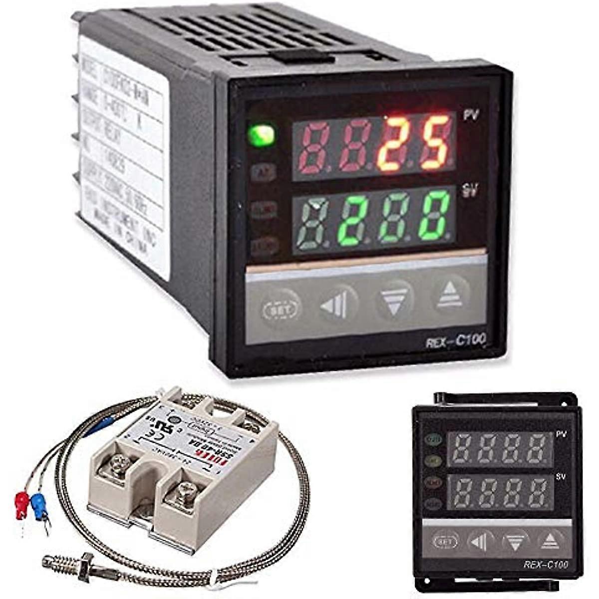 Digital LCD PID REX-C100 Temperature Controller Set + K Thermocouple + Max40A SSR