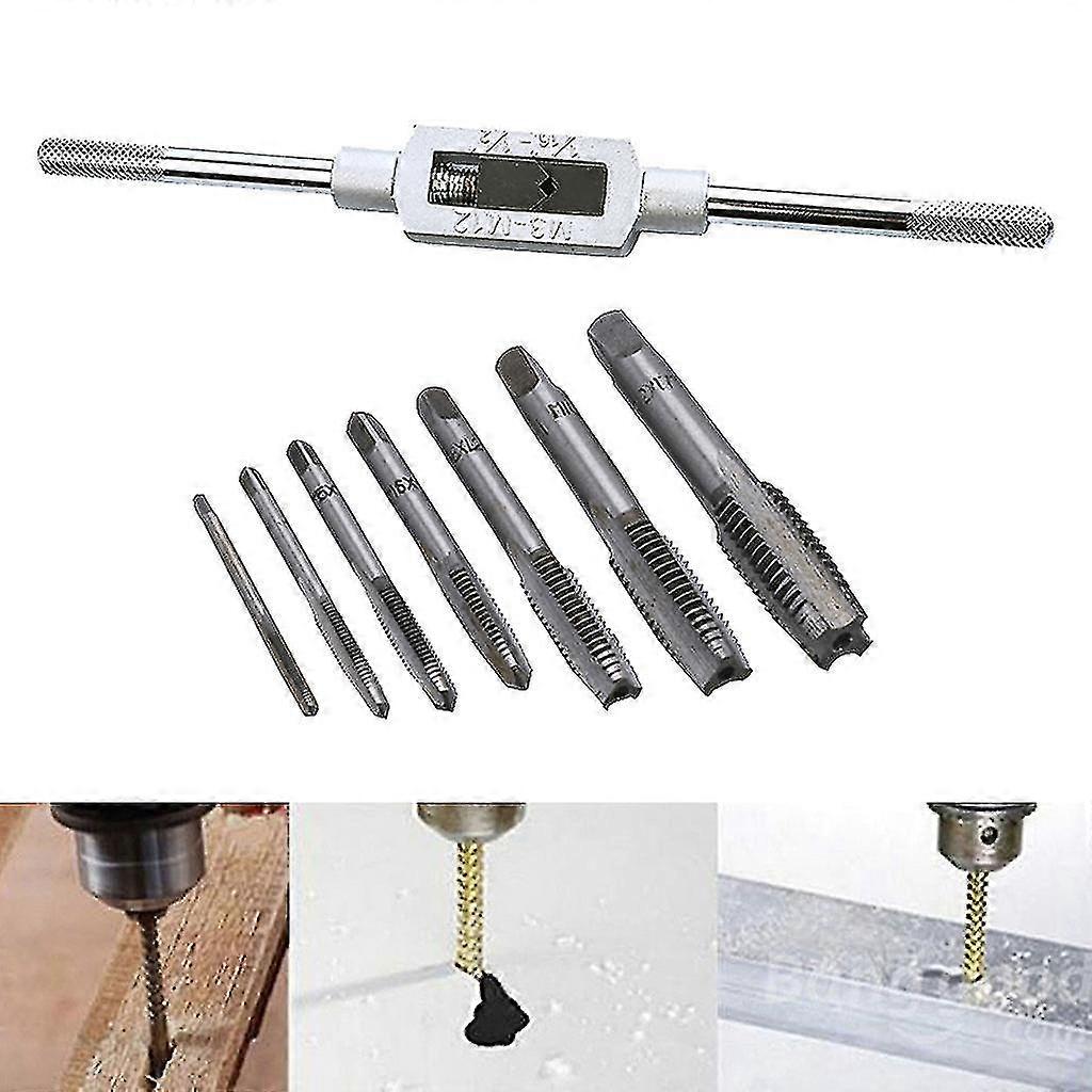 Hand Screw Thread Metric Plug Tap Set M3-m12 With Adjustable Tap Wrench 8 Pcs