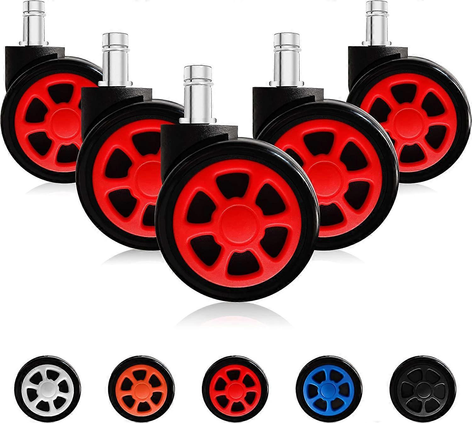 Gaming Chair Casters, Replaceable and Replaceable Wheels with Anti-Fall Function, Smooth Slide (5 Pieces/Set, Red)