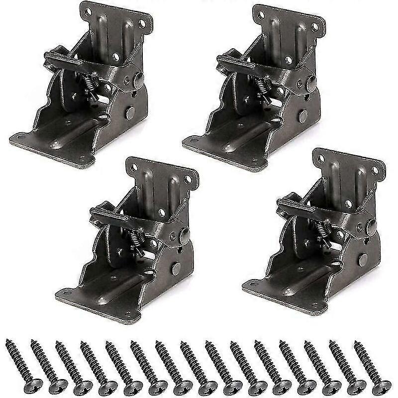 4pcs 90 Self-Locking Folding Hinge, Folding Bracket, Lockable Extension Table Steel Sheet Folding Shelf Bracket for Work Table