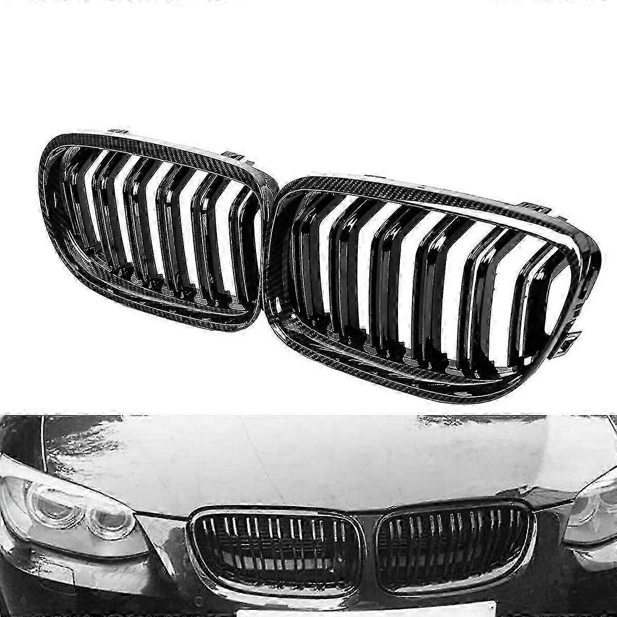 Car Carbon Fiber Glossy Black Double Slat Front Kidney Grille