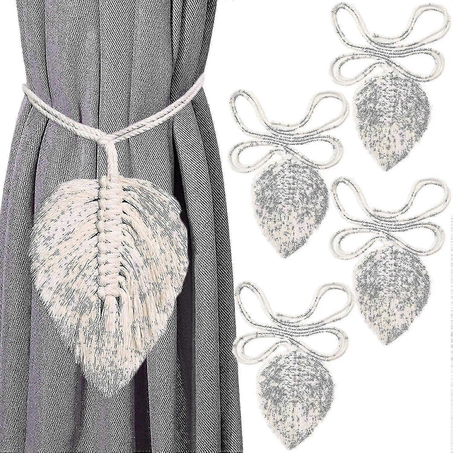 Pack Of 4 Tiebacks Boho Leaves Curtain Holders Cotton Macrame Curtain Holders Curtain Drawstring Beige Cotton Rope Holdbacks Curtain Clips Spring Rope