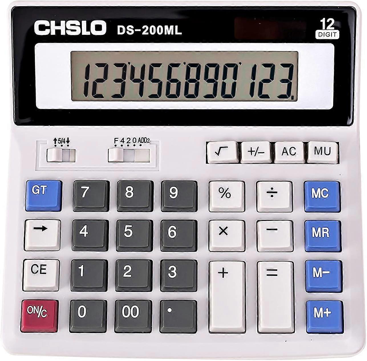Desk Calculator,12 Digit Desktop Basic Jumbo Adding Machine Accounting Simple Calculators with Large Display Big Button, Solar and Battery Dual Power