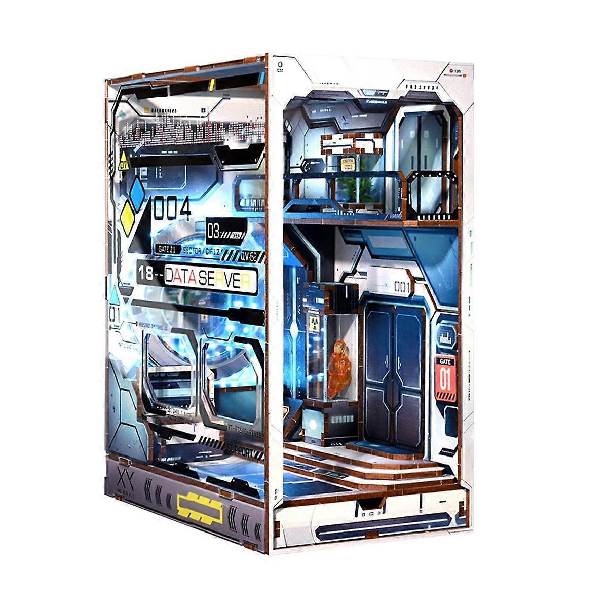 DIY Book Nook Kit, Space-Inspired 3D Wooden Puzzle Bookend for Bookshelf Decor, with Light Model Ki