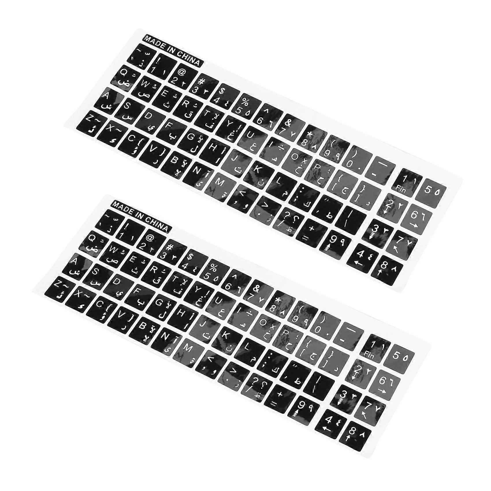 2X White Letters Arabic English Keyboard Sticker Decal Black for Laptop PC
