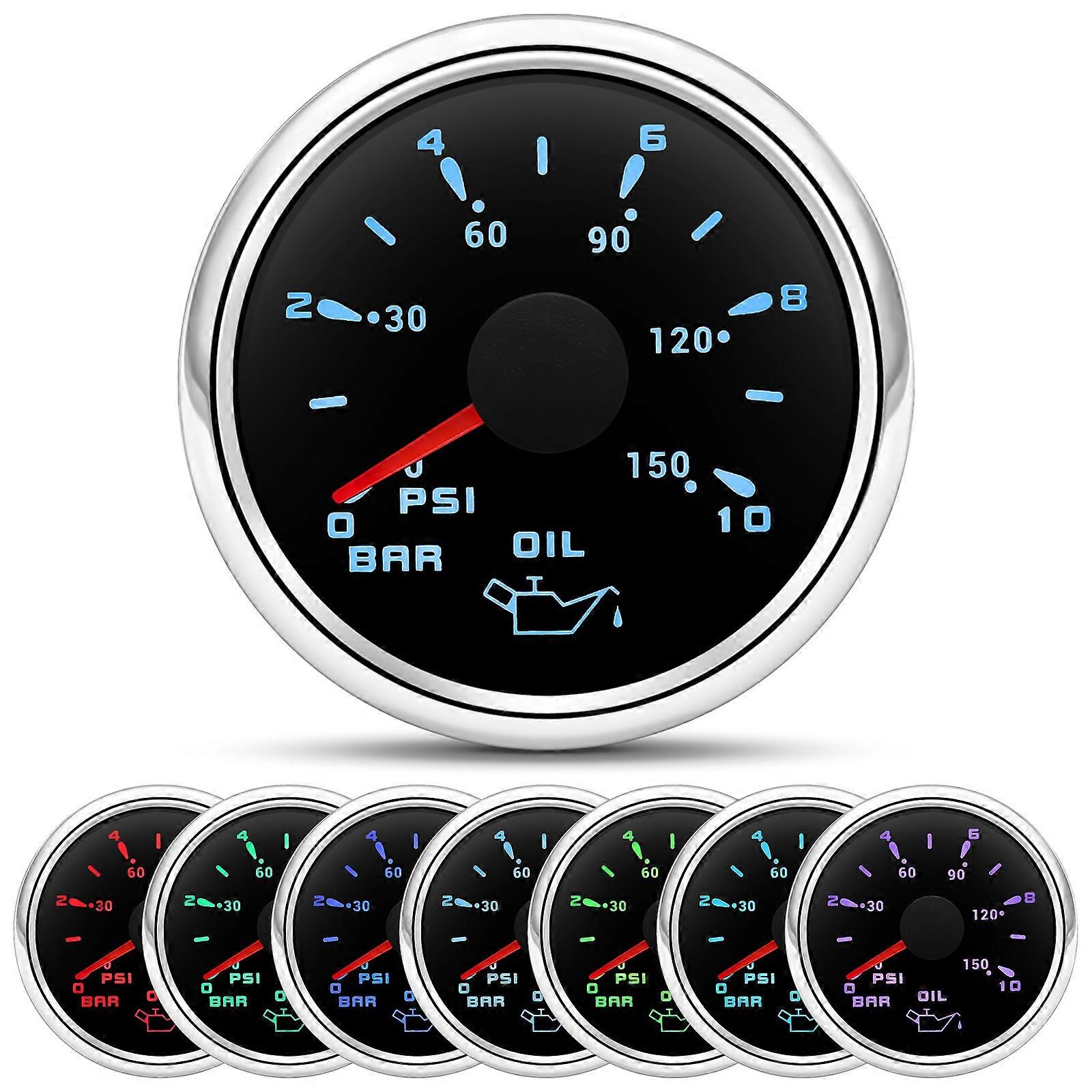 HD 7-color Backlight Oil Press Gauge 2" 52mm Digital Oil Press Meter 0-10 Bar 0-150psi with Sensor for Car Marine