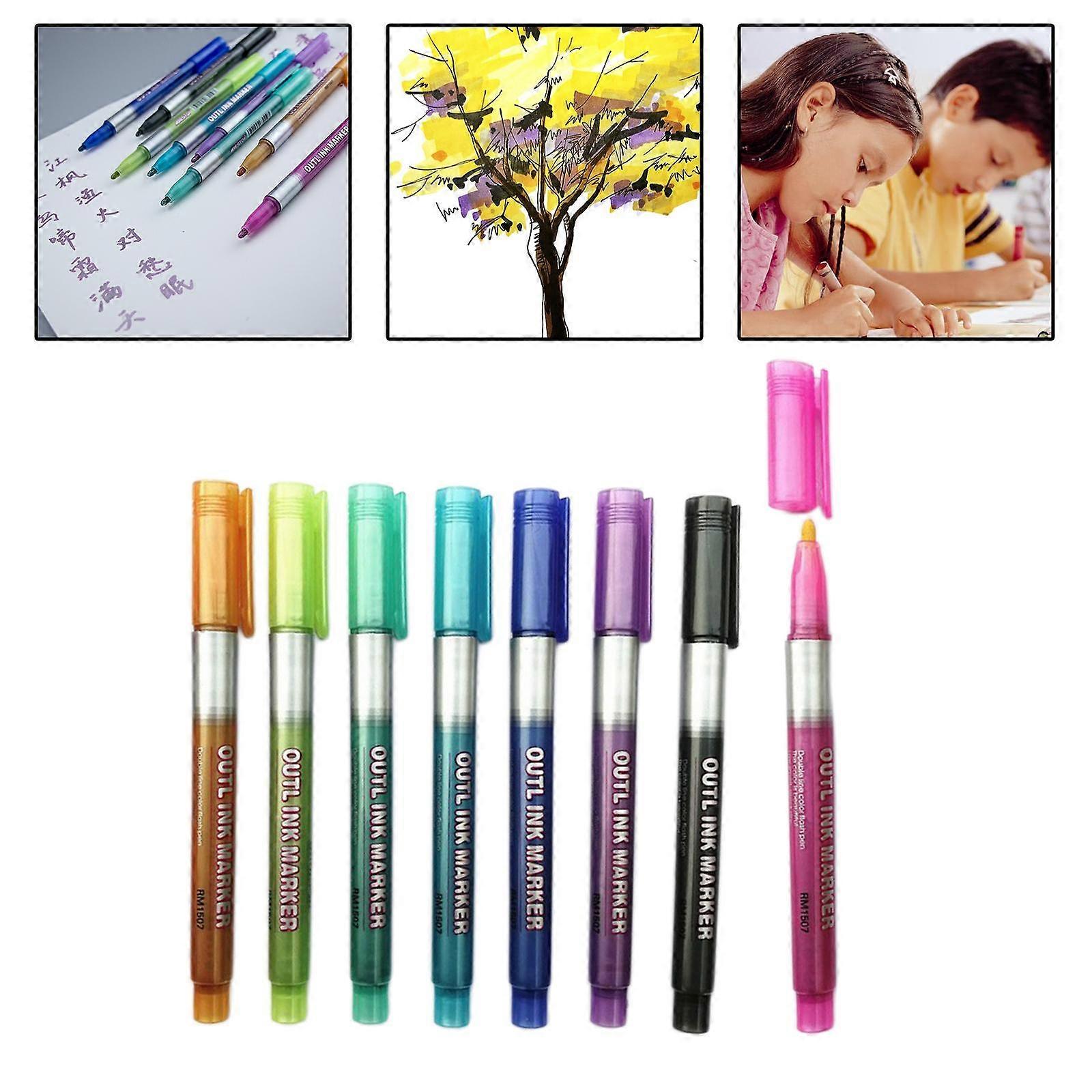 8 Set Double Line Outline Pen Painting Highlighter Two-Line Pen for Scrapbook Journals