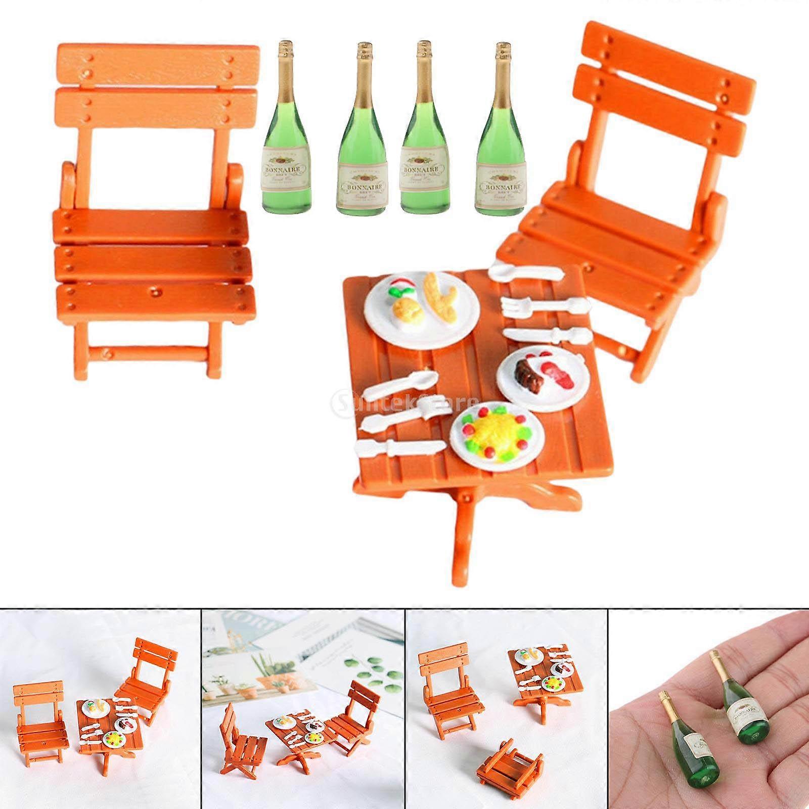 Miniature Leisure Garden Dining Table Set for 1/12 Dollhouse Life Scene