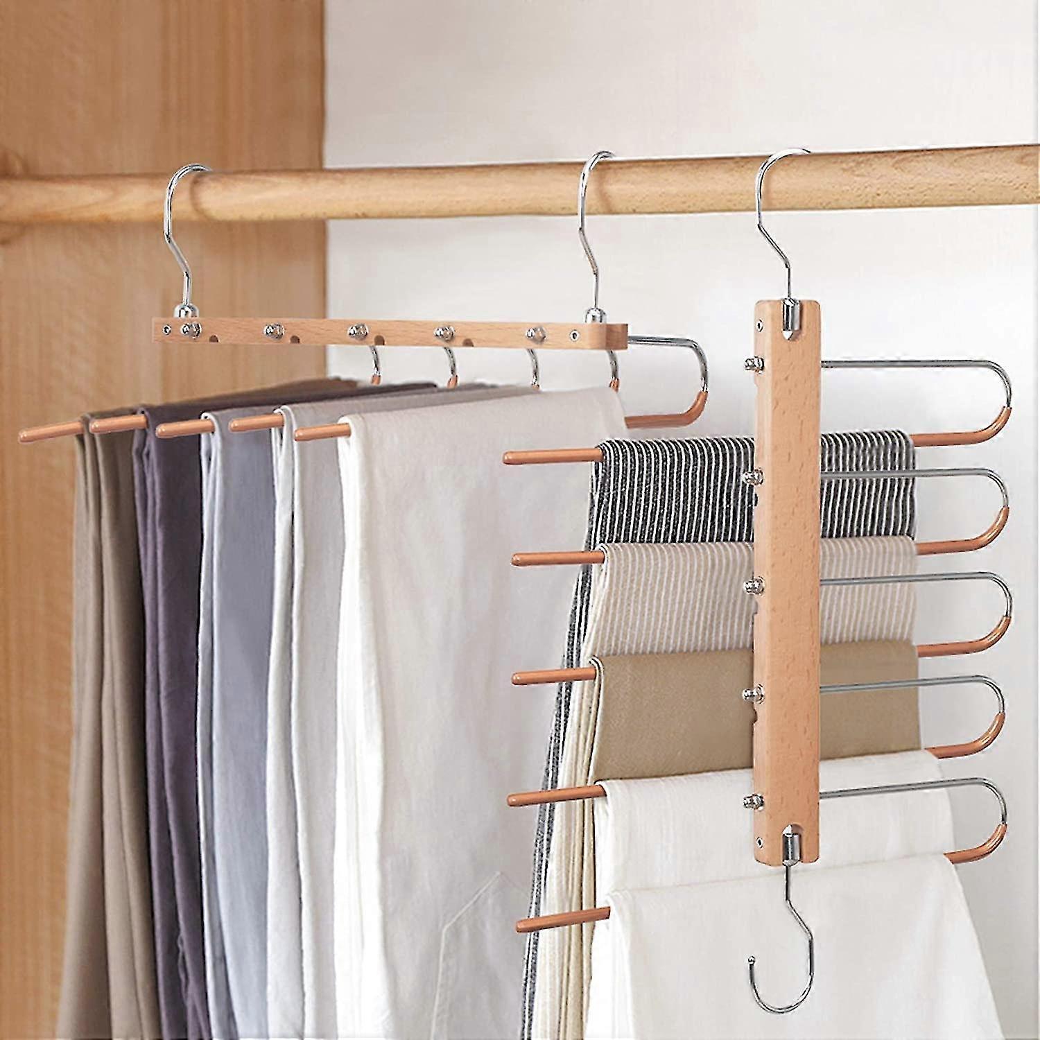 Magic Pants Hangers, Space Saving Closet Hangers 5 Layers 2 Uses Multi Functional Pants Rack | Solid Metal Organizer Racks(one Pack)